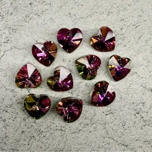 Set Of 10 Faceted Fuchsia Ombré Austrian Crystal Heart Beads (Style #5729)